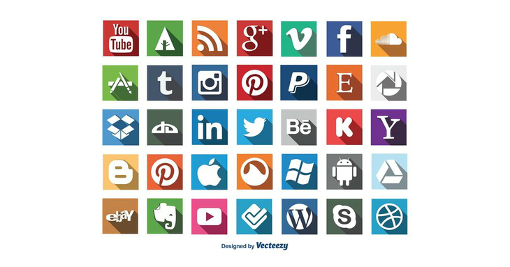 Long Shadow Social Media Icon Set